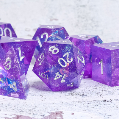 Dadu RPG Resin Ungu Tembus Praktis Untuk Tabletop Gaming