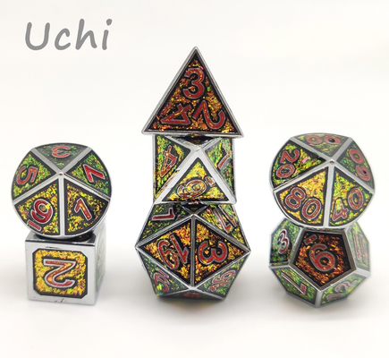 Dadu RPG Tabletop Kokoh Set Permukaan Berlapis Emas Diukir Tangan
