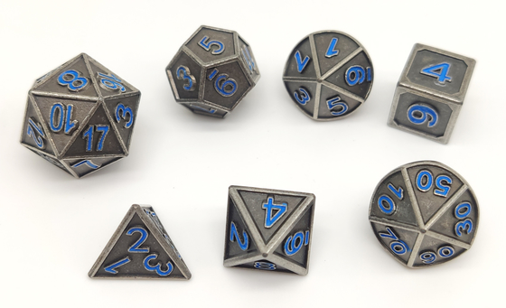 Set Dadu Gaming KTV Logam, Set Polyhedral 7 Die Tuang Tangan