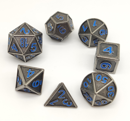 Set Dadu Gaming KTV Logam, Set Polyhedral 7 Die Tuang Tangan