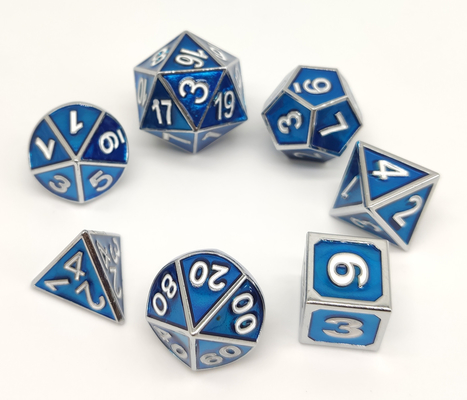 ISO9001 Painted RPG Dice Set Bahan Logam Polihedron Ukiran Indah