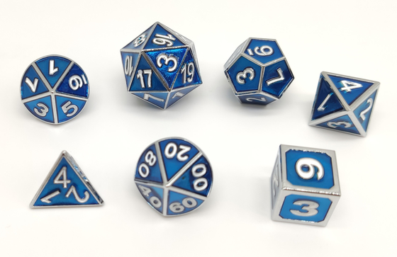 ISO9001 Painted RPG Dice Set Bahan Logam Polihedron Ukiran Indah