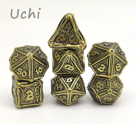 Set Dadu Polyhedral 7 Tahan Lama yang Dipoles, Set Dadu Logam Kustom Berlapis Emas