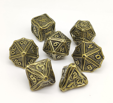 Dadu RPG Permukaan Berlapis Emas Set Metal Polyhedral Untuk Hammer Dan Yahtzee