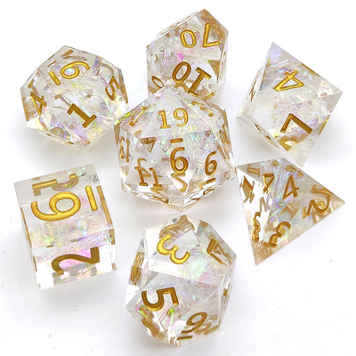 Embossed Clear Resin RPG Dice Set 7 Piece Polyhedron Untuk Dungeon And Dragon