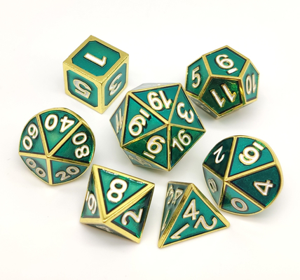 Polyhedron Green Metal RPG Dice Portable Dengan Kemasan Kotak Hadiah Indah