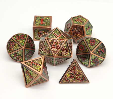 Antiwear Metal Mini RPG Dice Set Permukaan Berlapis Emas Ringan