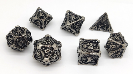 Buatan Tangan Logam Mini RPG Dadu 7 Piece Set Permukaan Berlapis Emas