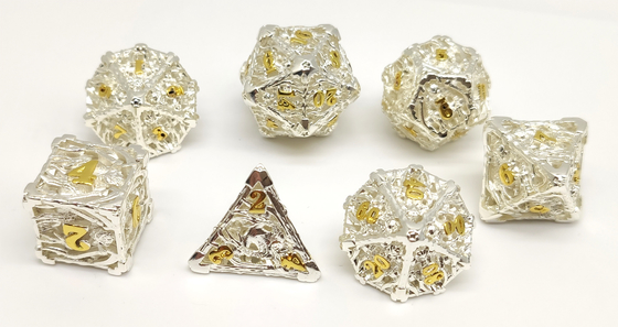 Set Dadu Mungil Dituang Tangan Portabel, Dadu Mini Logam Berlapis Emas