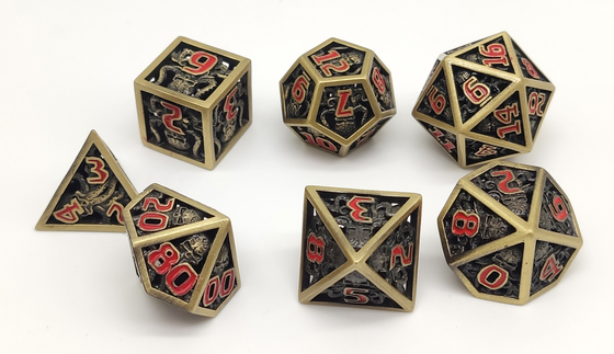 Tangan Menuangkan Dadu Polyhedral Logam Tidak Berbau Antiwear 7 Piece Set
