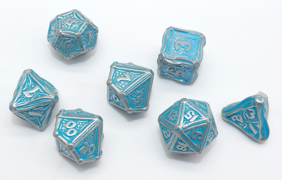 Bahan Logam Ringan Dadu Polihedral Mini Buatan Tangan Biru