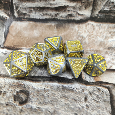 Set Dadu Dadu Bercahaya Kartu Dagang Untuk DND Atau RPG Polyhedral Metal Gold Yellow