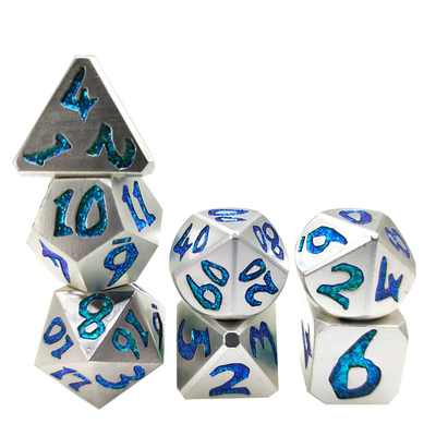 Dadu Ramah Set Serbaguna Ukir Logam Polyhedral Dadu RPG D6 D8 D10