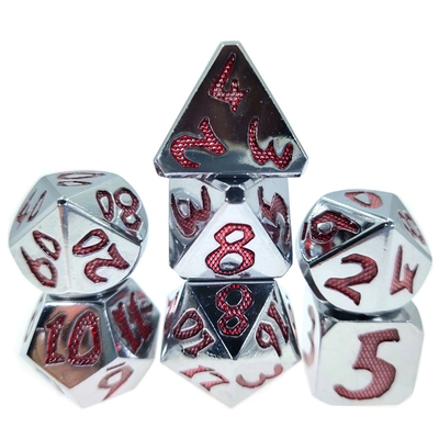 Serbaguna Tiny Metal Dice Red Dice Polyhedral Set Untuk Dungeons And Dragons Silver Red