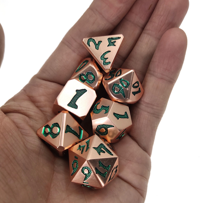 Dadu Polyhedral Buatan Tangan Ujung Tajam Mengatur Logam Berkualitas Tinggi Perasaan Tangan Khusus Hijau Untuk game rpg