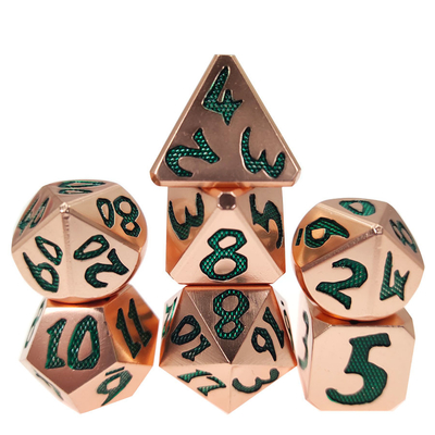 Bahan Tembaga Hijau Muda Game Portable Logam Tajam Tangan Menuangkan Set Dadu Polyhedral