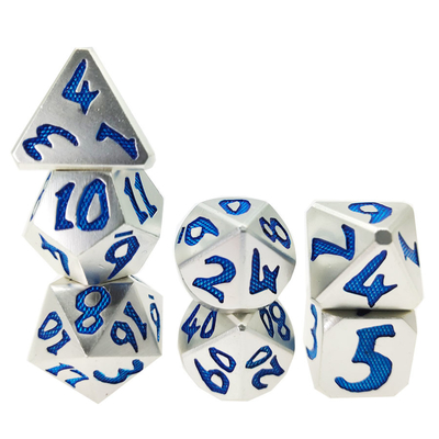 Mewah 7 Pcs Set Kokoh Untuk Dungeon Dan Naga Tangan Menuangkan Dadu Polihedral Perak Biru Untuk Game Rpg Dan Dnd