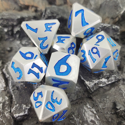 Mewah 7 Pcs Set Kokoh Untuk Dungeon Dan Naga Tangan Menuangkan Dadu Polihedral Perak Biru Untuk Game Rpg Dan Dnd
