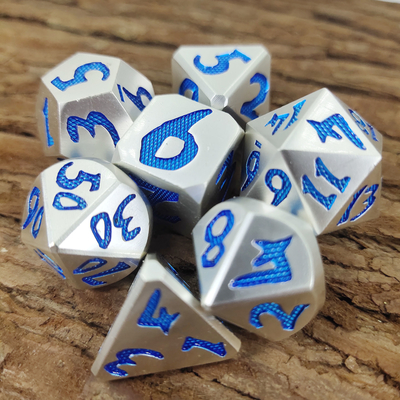 Mewah 7 Pcs Set Kokoh Untuk Dungeon Dan Naga Tangan Menuangkan Dadu Polihedral Perak Biru Untuk Game Rpg Dan Dnd