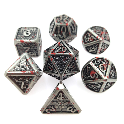 Set Dadu Polihedral Logam Buatan Tangan Untuk Permainan Rpg Perak Dan Hitam