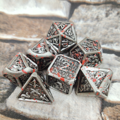 Set Dadu Polihedral Logam Buatan Tangan Untuk Permainan Rpg Perak Dan Hitam