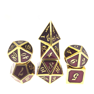 Dadu RPG Logam Berat Berat Tepi Tajam Rapi Set Dadu Mikro Pink Polyhedral Gilt Green