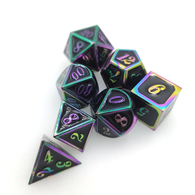 Set Dadu Polihedral Resin Ukiran Tangan Permukaan Kuningan Metalik