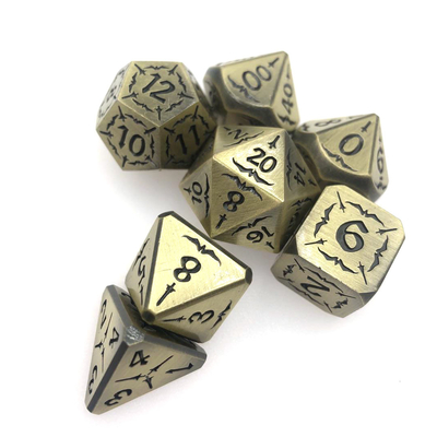 Antiwear Indah Ukiran Inti Dadu Polyhedron Kuno Perunggu Logam Dadu Set