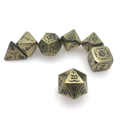 Antiwear Indah Ukiran Inti Dadu Polyhedron Kuno Perunggu Logam Dadu Set