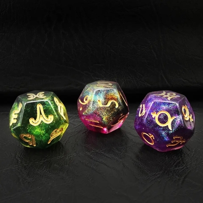 Bescon 3 Piece Astrological Dice Set Konstelasi D12 Dice 3 Warna Batu Ajaib