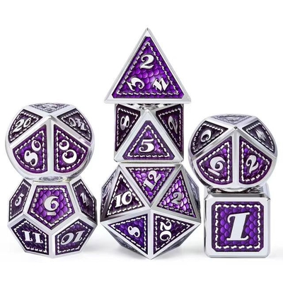 Dragon Scale Solid Metal Dice Set Multi Color DND RPG Warna Cerah