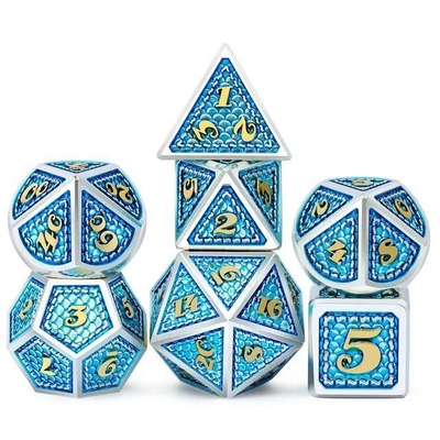 Dragon Scale Solid Metal Dice Set Multi Color DND RPG Warna Cerah