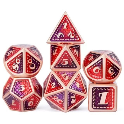 Dragon Scale Solid Metal Dice Set Multi Color DND RPG Warna Cerah