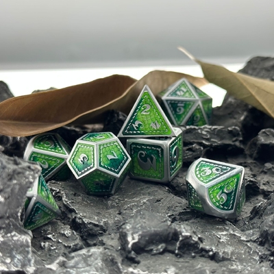 Dragon Scale Solid Metal Dice Set Multi Color DND RPG Warna Cerah