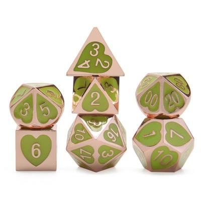 Green Peach Heart Metal Multi -Flag RPG Dice Set Dnd Coc Gaya mewah