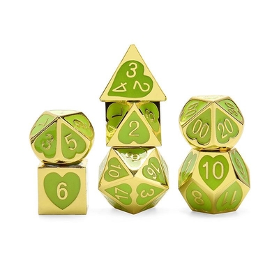 Green Peach Heart Metal Multi -Flag RPG Dice Set Dnd Coc Gaya mewah