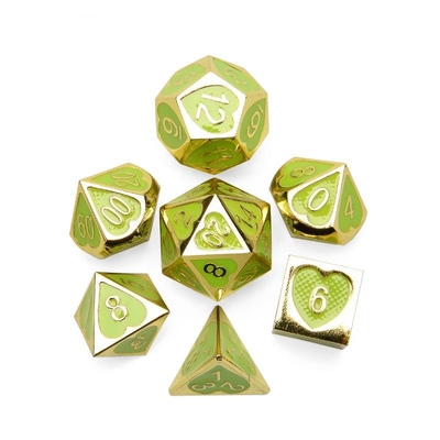 Green Peach Heart Metal Multi -Flag RPG Dice Set Dnd Coc Gaya mewah