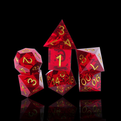 Set dadu resin alami buah delima merah permainan desktop domain sihir favorit petualangan dnd dadu