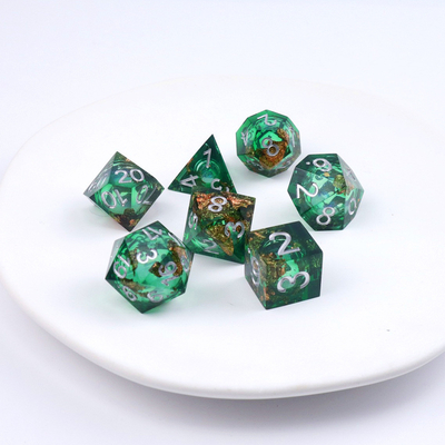 Green foil emas resin alami multi -faceted permainan desktop Dice Border Gate