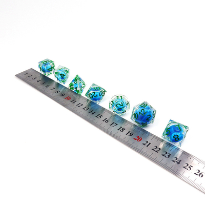 Set dadu permainan desktop resin alami cair biru transparan dnd dadu