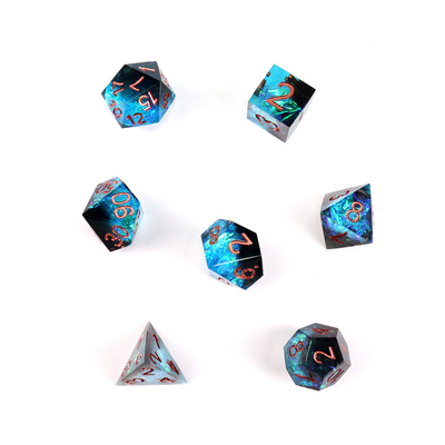 Biru ditambah bijih hitam karakter resin memainkan multi -noodle dadu set dnd dadu