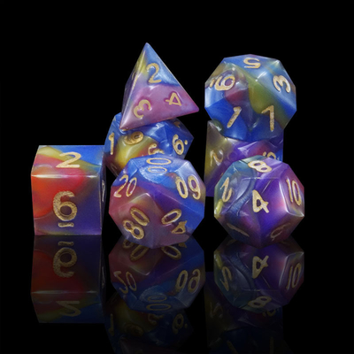 Tiga Warna Resin Marmer Rpg Dice Dengan Logo Universal