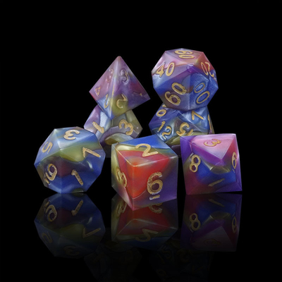 Tiga Warna Resin Marmer Rpg Dice Dengan Logo Universal
