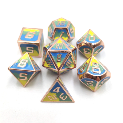 Hand Sanded Unik buatan tangan Metal tahan lama 7 Piece Polyhedron Dice Set