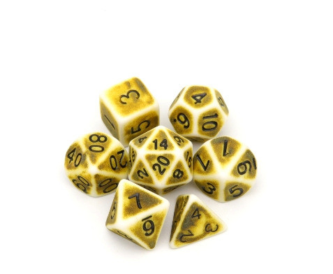 Antique, latar belakang putih tua warna resin dadu permainan desktop set dnd dadu