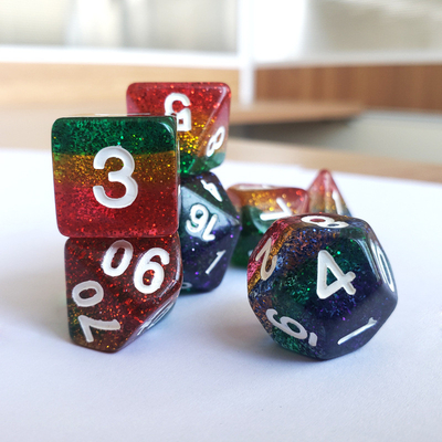 Shin Golden Powder Rainbow Resin Boarding Dice Set Naga dan Dungeon