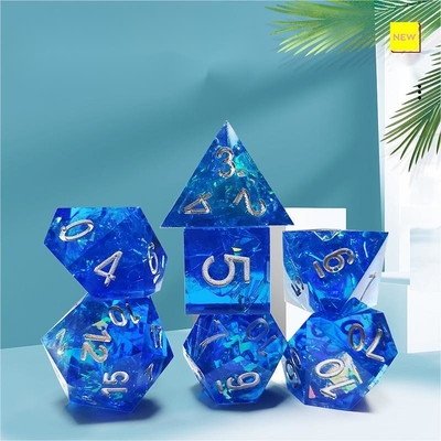 Blue Ocean Heart Crystal Resin Boarding Dice Set Naga dan Dungeon