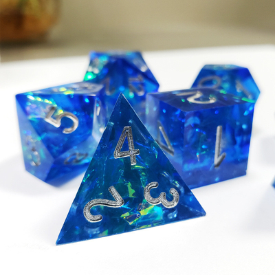 Blue Ocean Heart Crystal Resin Boarding Dice Set Naga dan Dungeon