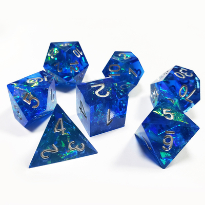 Blue Ocean Heart Crystal Resin Boarding Dice Set Naga dan Dungeon