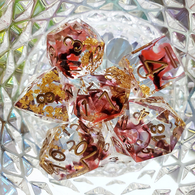 Merah &amp; hitam Foil campuran kristal asap Resin Boarding Dice Set dnd dadu